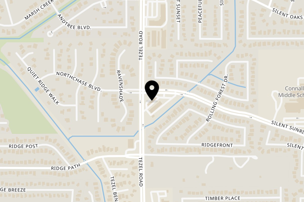 Map showing the location of Halftime Pizza on 7126 Tezel Rd in San Antonio
